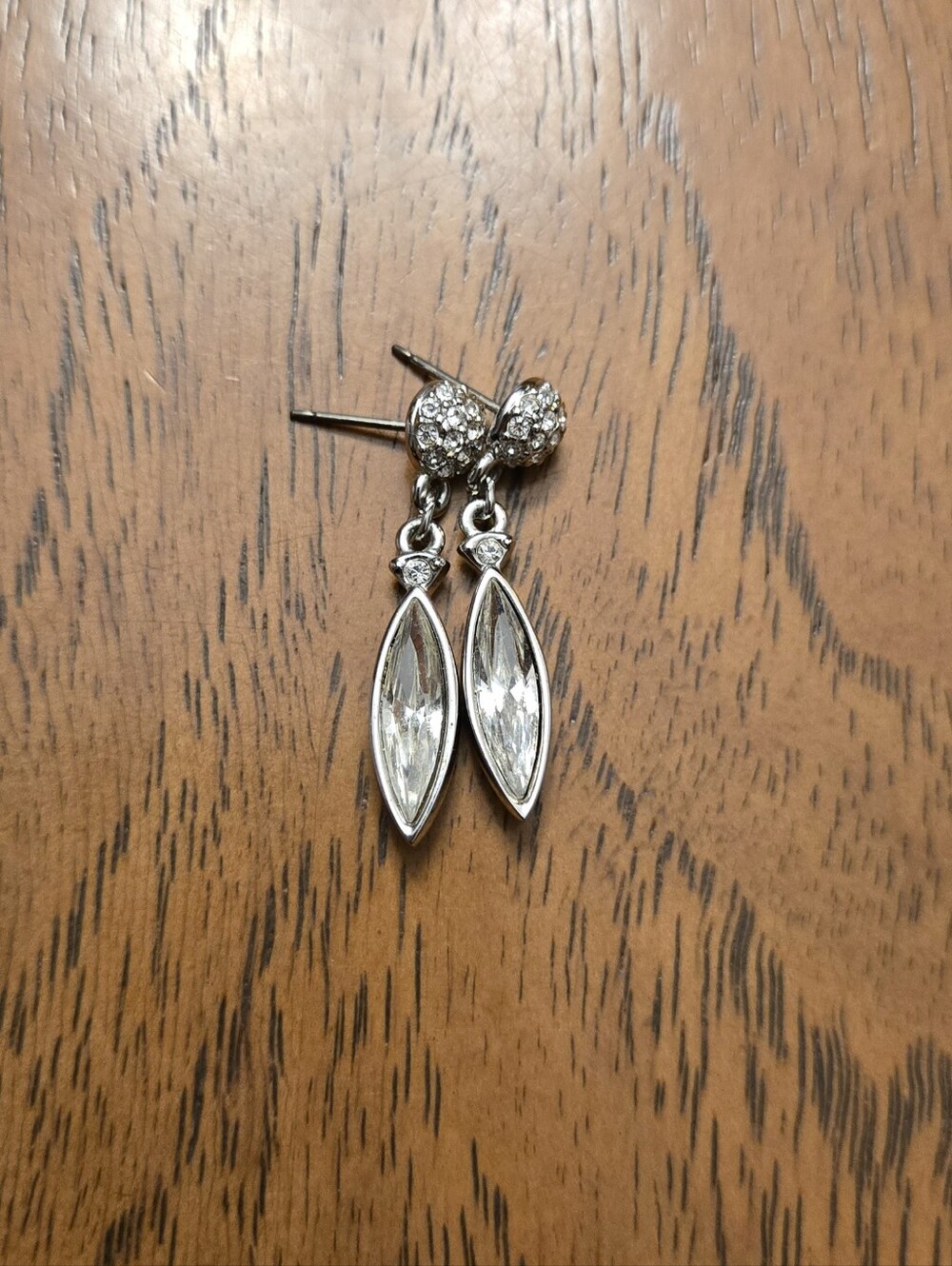 Silver Crystal Drop Dangle Earrings - Clear